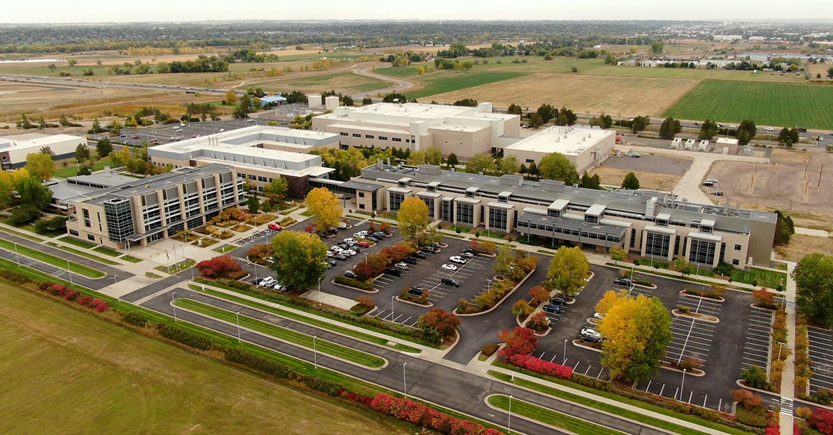 Longmont campus from drone point of view.