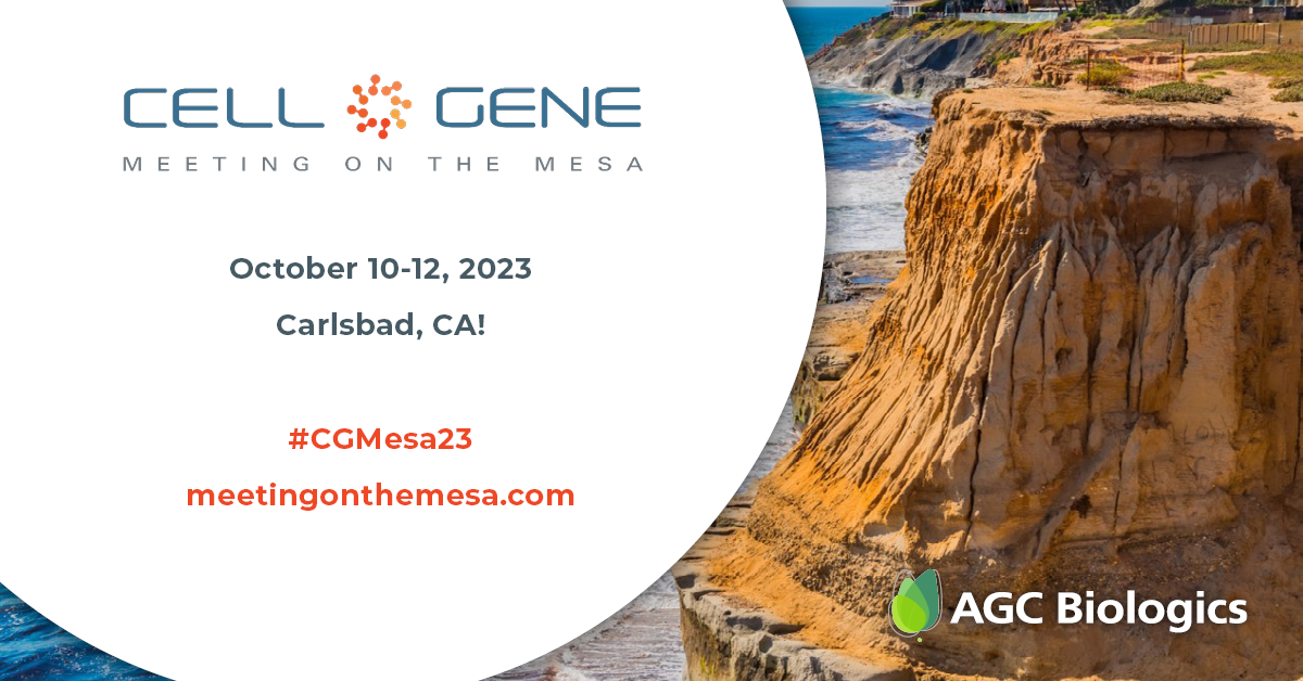 Join AGC Biologics at the Cell & Gene Meeting on the Mesa event, October 10-12, 2023 in Carlsbad, CA.