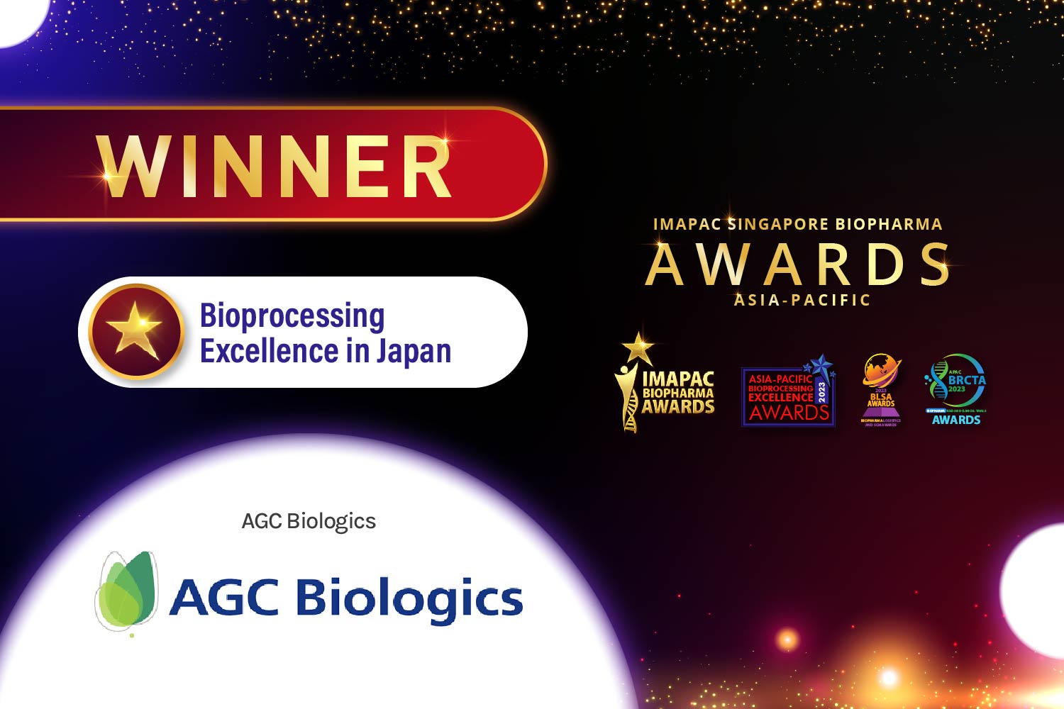 Winner certificate for AGC Biologics being awarded the Bioprocessing Excellence in Japan award.