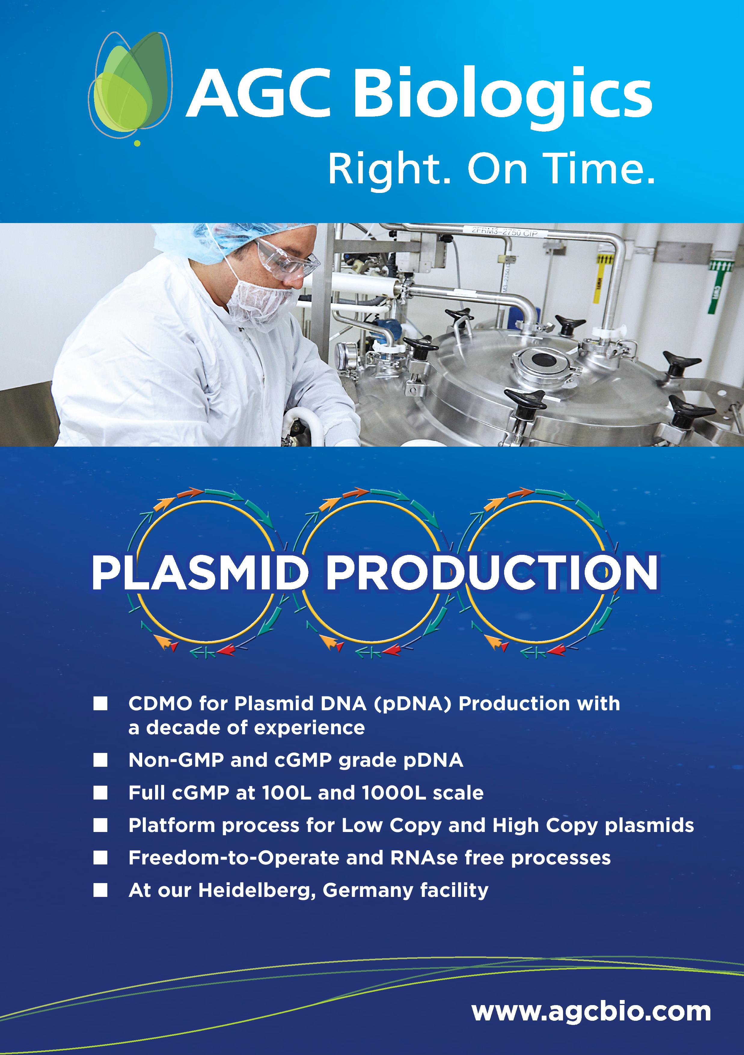 AGC Biologics provides plasmid production with a decade of experience.